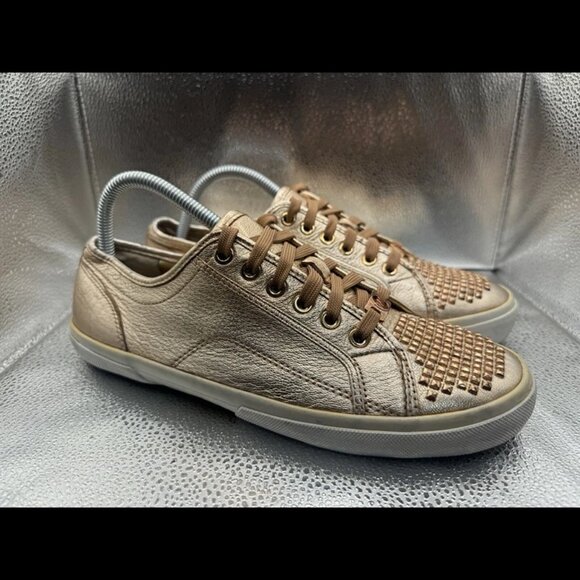 RARE 🚀 MICHAEL KORS ROSE GOLD STUDDED SHINY SNEAKERS Size 9 - Picture 1 of 11